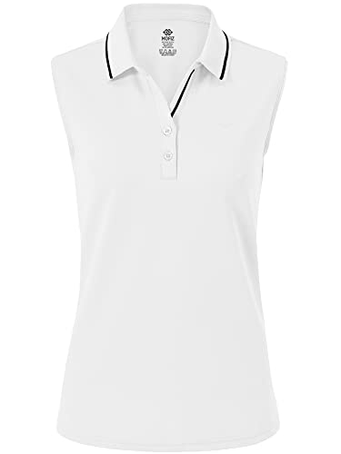 MoFiz Poloshirt Ärmellos Damen Golf Polo Sommershirts Atmungsaktiv Sport Top mit Kragen Weiß M von MoFiz