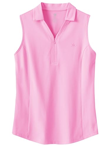 MoFiz Poloshirt Ärmellos Damen Golf Polo Sommershirts Atmungsaktiv Sport Top mit Reißverschluss Rosa-B XXL von MoFiz