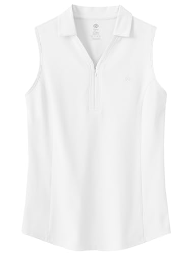 MoFiz Poloshirt Ärmellos Damen Golf Polo Sommershirts Atmungsaktiv Sport Top mit Reißverschluss Weiß-B XL von MoFiz