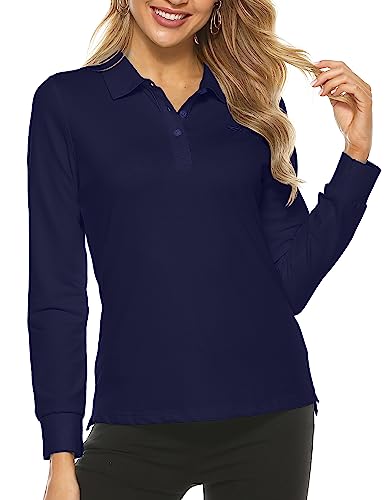 MoFiz Poloshirt Damen Langarm Baumwolle Polohemd Sport Polo Wintershirts mit Kragen Marineblau XXL von MoFiz