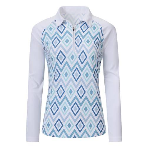 MoFiz Poloshirt Damen Langarm Golf Polohemd Schnelltrocknend Atmungsaktiv Wintershirt Sport Outdoor Shirts für Golf Tennis Blau M von MoFiz