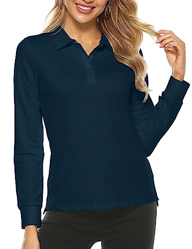 MoFiz Poloshirt Damen Langarmshirt Baumwolle Polohemd Winter Sport Top mit Polokragen Dunkelgrün M von MoFiz