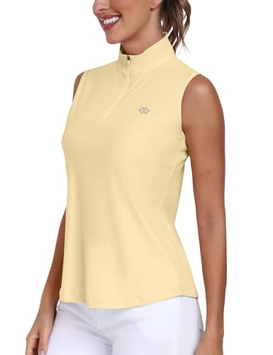 MoFiz Poloshirt Damen Tank Top Sport Armellose Tennis Sommershirts Training Top mit Reißverschluss Gelb-A L von MoFiz