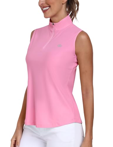 MoFiz Poloshirt Damen Tank Top Sport Armellose Tennis Sommershirts Training Top mit Reißverschluss Rosa-A XXL von MoFiz