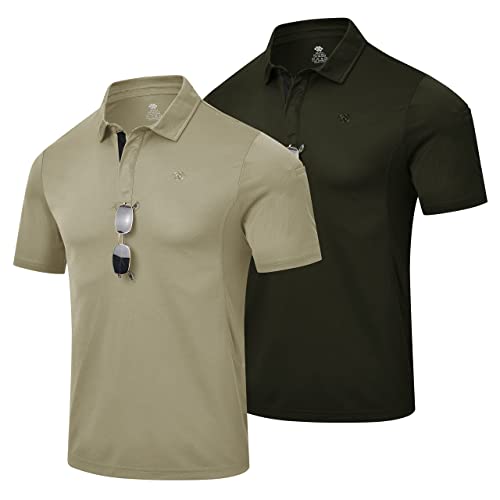 MoFiz Poloshirt Herren Kurzarm Taktisches Polohemd 2er Pack Militär Funktionsshirt Sommer Golf Sport T-Shirt Druckknopf mit Ärmeltasche und Klettflächen Khaki & Armeegrün EU 3XL(US XXL) von MoFiz