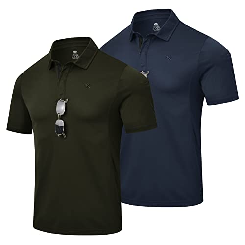 MoFiz Poloshirt Herren Kurzarm Taktisches Polohemd 2er Pack Militär Funktionsshirt Schnelltrocknend Sport T-Shirt Druckknopf mit Ärmeltasche und Klettflächen Marineblau & Armeegrün EU 4XL(US 3XL) von MoFiz