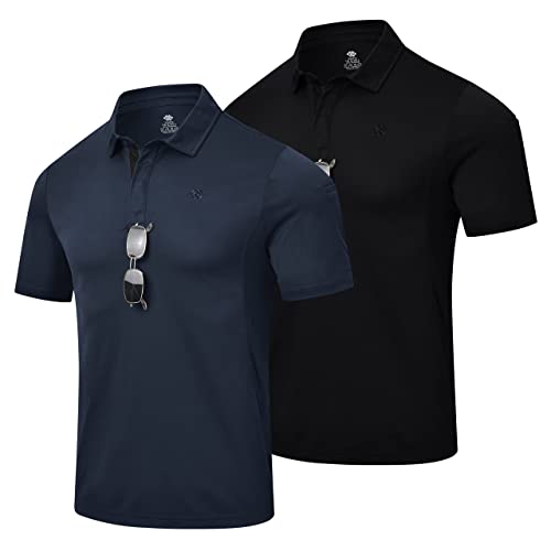 MoFiz Poloshirt Herren Kurzarm Taktisches Polohemd 2er Pack Militär Funktionsshirt Schnelltrocknend Sport T-Shirt Druckknopf mit Ärmeltasche und Klettflächen Schwarz & Marineblau EU 3XL(US XXL) von MoFiz