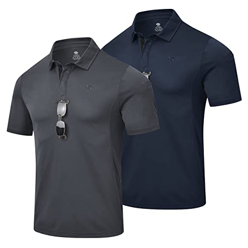 MoFiz Poloshirt Herren Kurzarm Taktisches Polohemd 2er Pack Militär Funktionsshirt Sommer Golf Sport T-Shirt Druckknopf mit Ärmeltasche und Klettflächen Dunkelgrau & Marineblau EU 3XL(US XXL) von MoFiz