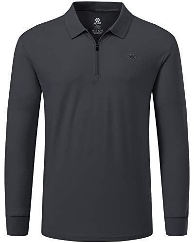 MoFiz Poloshirt Herren Langarm Polohemd Baumwolle Shirt Einfarbig Polo Golf Wintershirts mit Reißverschluss Dunkelgrau L von MoFiz