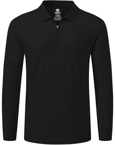 MoFiz Poloshirt Herren Langarm Polohemd Baumwolle Shirt Einfarbig Polo Golf Wintershirts mit Reißverschluss Schwarz S von MoFiz