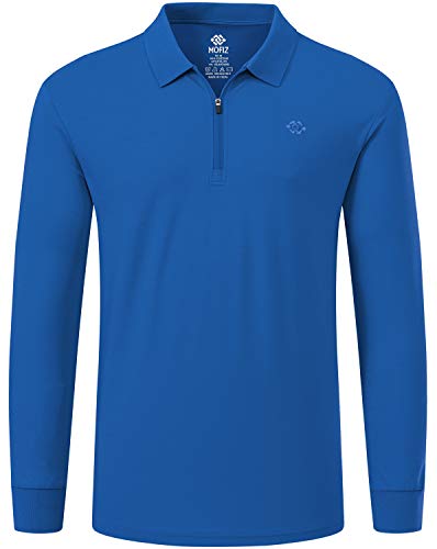 MoFiz Poloshirt Herren Langarm Polohemd Baumwolle Shirt Einfarbig Polo Golf Wintershirts mit Reißverschluss Seeblau L von MoFiz