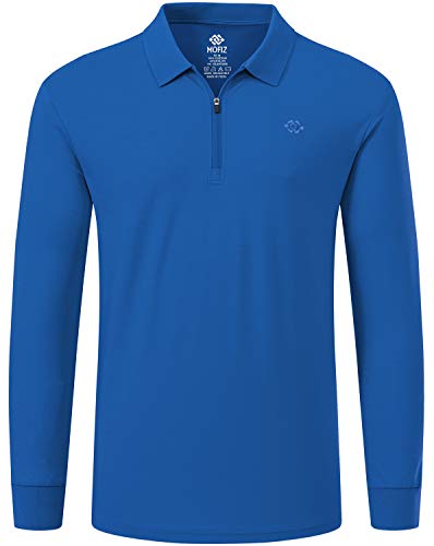 MoFiz Poloshirt Herren Langarm Polohemd Baumwolle Shirt Einfarbig Polo Golf Wintershirts mit Reißverschluss Seeblau XL von MoFiz