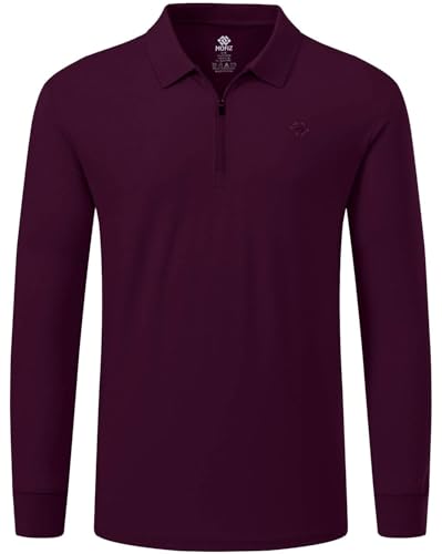 MoFiz Poloshirt Herren Langarm Polohemd Baumwolle Shirt Einfarbig Polo Golf Wintershirts mit Reißverschluss Tiefrot 3XL von MoFiz