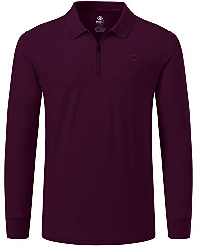 MoFiz Poloshirt Herren Langarm Polohemd Baumwolle Shirt Einfarbig Polo Golf Wintershirts mit Reißverschluss Tiefrot L von MoFiz