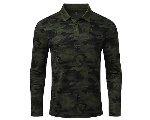 MoFiz Poloshirt Herren Langarm Polohemd Schnelltrocknend Tactical Shirts Arbeitsshirt Sommer Shirt Golf Top mit Brillenhalter Tarnfarbe Grün L von MoFiz