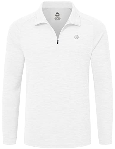 MoFiz Poloshirt Herren Langarm Polohemd Shirt Einfarbig Polo Golf mit Reißverschluss Weiß L von MoFiz