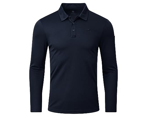 MoFiz Poloshirt Herren Langarm Polyester Polohemd Funktionsshirt Schnelltrocknend Golf Tennis Wandern Langarm T-Shirt Marineblau XL von MoFiz