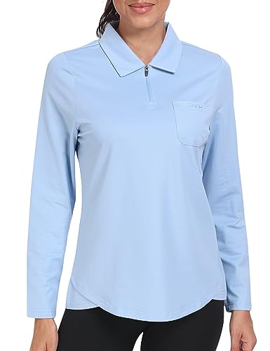 MoFiz Poloshirt Langarm Damen Baumwolle Golf Polo Langarmshirt mit Polokragen Wintershirts Top Blau XS von MoFiz
