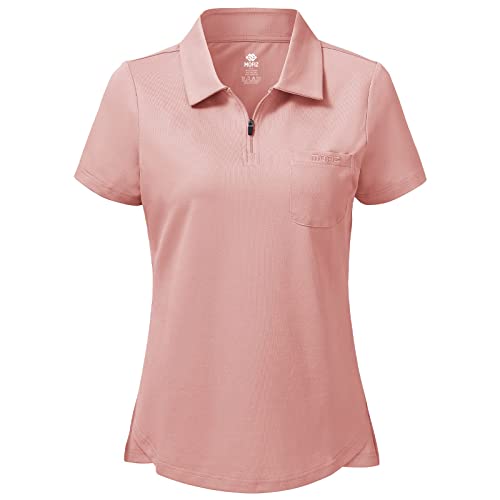 MoFiz Poloshirts Damen Kurzarm Baumwolle Polohemden Atmungsaktive Polo Golfshirts Top Rosa L von MoFiz