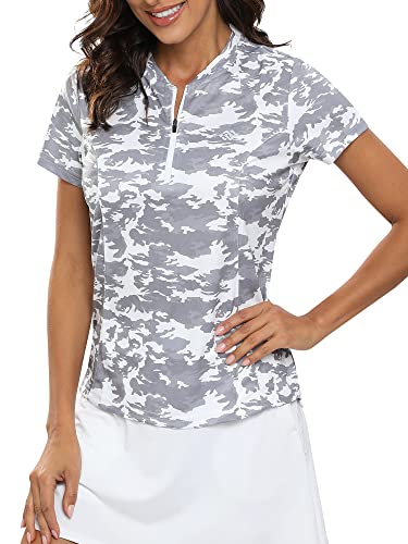 MoFiz Poloshirts Damen Kurzarm Polohemden Atmungsaktive Polo T Shirts Top Camo Grau XXL von MoFiz