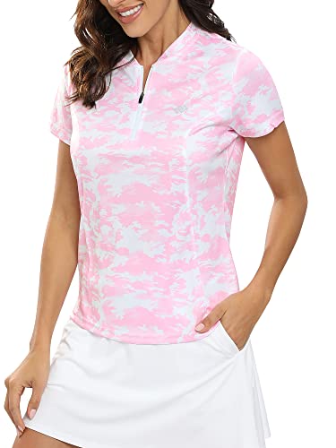 MoFiz Poloshirts Damen Kurzarm Polohemden Atmungsaktive Polo T Shirts Top Camo Rosa M von MoFiz