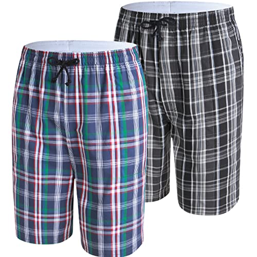 MoFiz Pyjamahose Herren Kurz Schlafanzughose Karierte Schlafshorts Baumwolle Weit Nachtwäsche Bündchen 2 Pack-A XXL (Etikett: US XL) von MoFiz
