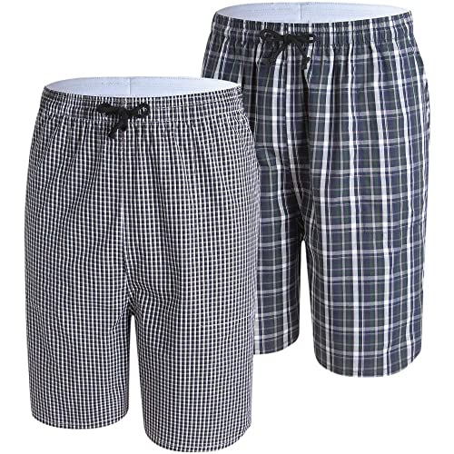 MoFiz Pyjamahose Herren Kurz Schlafanzughose Karierte Schlafshorts Baumwolle Weit Nachtwäsche Bündchen 2 Pack-B L (Etikett: US M) von MoFiz