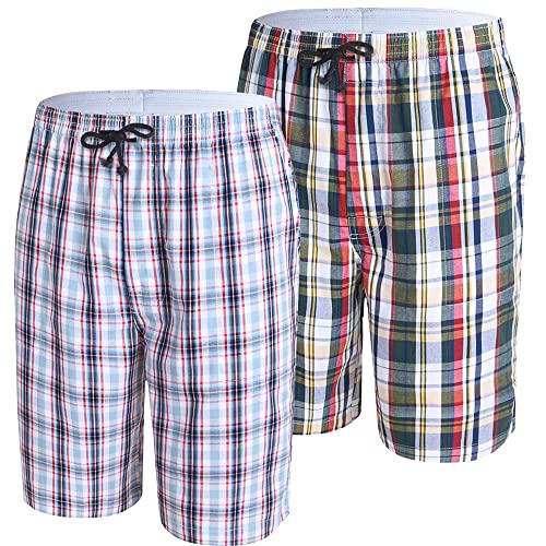 MoFiz Pyjamahose Herren Kurz Schlafanzughose Karierte Schlafshorts Baumwolle Weit Nachtwäsche Bündchen 2 Pack-D L (Etikett: US M) von MoFiz