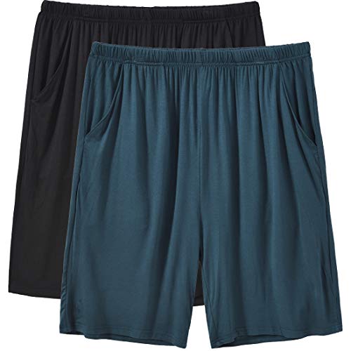 MoFiz Pyjamahose Herren Schlafanzughose Kurz Modal Schlafshorts Weit Loungewear Einfarbig 2 Pack Spezialblau/Schwarz M von MoFiz