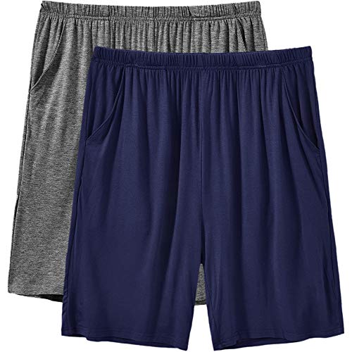 MoFiz Pyjamahose Herren Schlafanzughose Kurz Modal Schlafshorts Weit Loungewear Einfarbig 2 Pack Dunkelgrau/Schwarzblau DE 44/46 US S von MoFiz