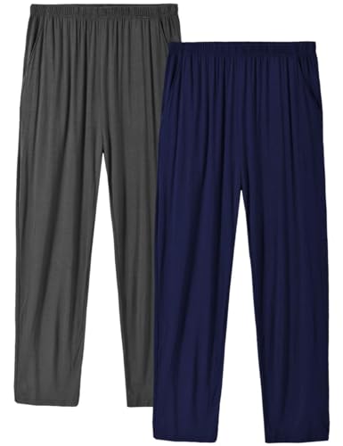 MoFiz Herren Pyjamahose Modal Schlafanzughose Lang Schlafhose Winter mit Bündchen 2 Pack Dunkelgrau/Schwarzblau DE 48/50 US M von MoFiz