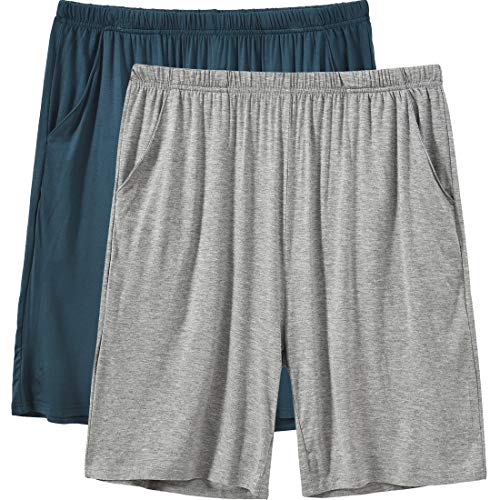 MoFiz Pyjamahose Herren Schlafanzughose Kurz Modal Schlafshorts Weit Loungewear Einfarbig 2 Pack Spezialblau/Hellgrau DE 44/46 US S von MoFiz