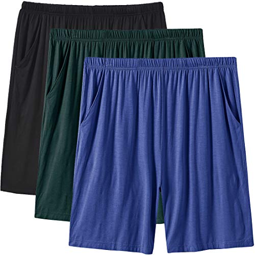 MoFiz Pyjamahose Herren Schlafanzughose Kurz Modal Schlafshorts Weit Loungewear Einfarbig 3 Pack Schwarz/Braungrün/Indigoblau DE 44/46 US S von MoFiz