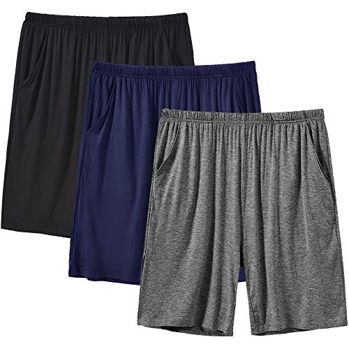 MoFiz Pyjamahose Herren Schlafanzughose Kurz Modal Schlafshorts Weit Loungewear Einfarbig 3 Pack Schwarz/Dunkelgrau/Schwarzblau XL von MoFiz