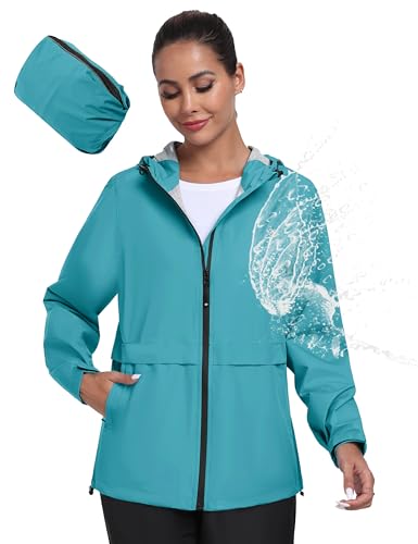 MoFiz Regenjacke Damen Wasserdicht Atmungsaktiv Fahrradjacke Leicht Packbar Regenjacke Windbreaker Outdoorjacke zum Fahrrad Reisen Laufen Wander Trekking Blau Größe US 2XL /EU 3XL von MoFiz