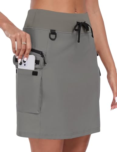MoFiz Rock Damen Outdoor Wandern Skort Sportrock UPF 50+ Schnell Trocknend Golfrock Tennisrock mit Taschen Grau Größe EU 2XL von MoFiz