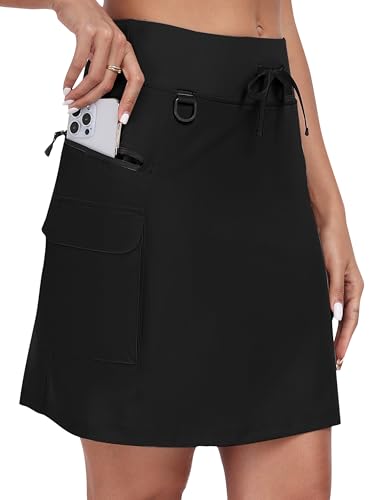 MoFiz Rock Damen Outdoor Wandern Skort Sportrock UPF 50+ Schnell Trocknend Golfrock Tennisrock mit Taschen Schwarz Größe EU S von MoFiz