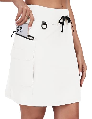 MoFiz Rock Damen Outdoor Wandern Skort Sportrock UPF 50+ Schnell Trocknend Golfrock Tennisrock mit Taschen Weiß Größe EU M von MoFiz