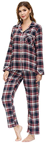 MoFiz Schlafanzug Damen Langarm mit Bündchen Pyjama Anzug Baumwolle Sleepwear Winter mit Knopfleiste L von MoFiz