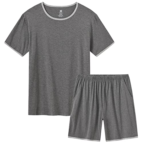 MoFiz Schlafanzug Herren Kurz Pyjamaset Kurzarm Zweiteiliger Sommer Nachtwäsche Nightwear Set mit Rundhals Design und Hose 3XL Dunkelgrau von MoFiz