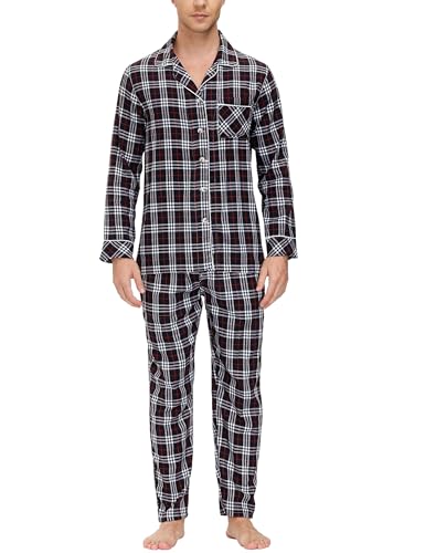 MoFiz Schlafanzug Herren Lang Baumwolle Pyjama-Set Knopfleiste Langarm Karierte Schlafanzug Oberteil und Hose Nachtwäsche Hausanzug Sleepwear N55 EU 4XL von MoFiz