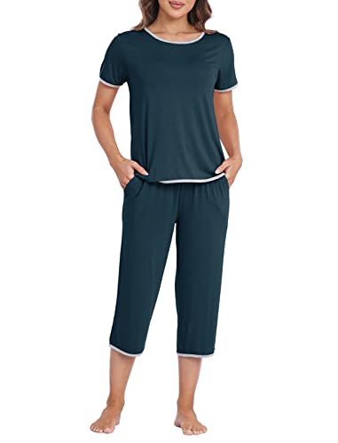 MoFiz Schlafanzug Kurz Damen Hausanzug Pyjama Set Modal Zweiteiler Nachtwäsche fur Sommer Blau L von MoFiz