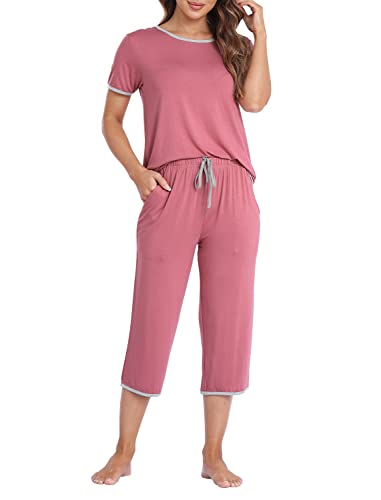 MoFiz Schlafanzug Kurz Damen Hausanzug Pyjama Set Modal Zweiteiler Nachtwäsche fur Sommer Rosa L von MoFiz