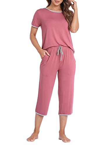 MoFiz Schlafanzug Kurz Damen Hausanzug Pyjama Set Modal Zweiteiler Nachtwäsche fur Sommer Rosa XL von MoFiz