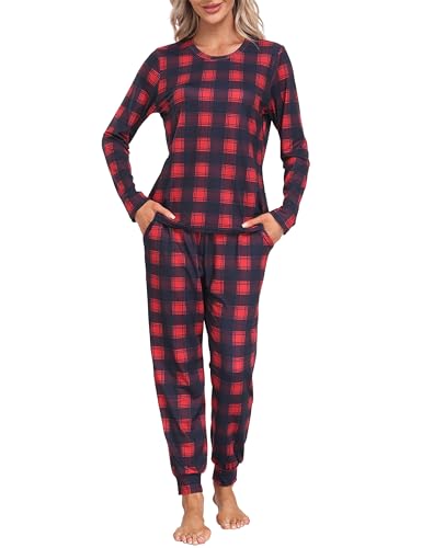 MoFiz Schlafanzug Lang Damen Pyjama Set Langarm Hausanzug Zweiteiliger Nachtwäsche Karierte Pyjamahose mit Bündchen Freizeitanzug A58 - Ganz Kariert EU 3XL (US XXL) von MoFiz