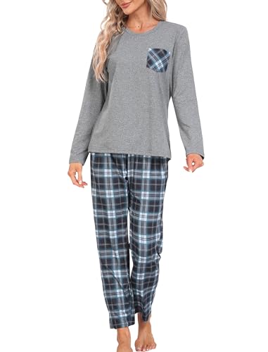 MoFiz Schlafanzug Lang Damen Zweiteiliger Pyjama Set Rundhals Hausanzug Sleepwear Nachtwäsche Oberteil und Hose Weihnachtsschlafanzüge L von MoFiz