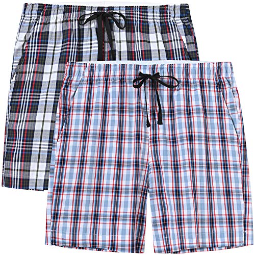 MoFiz Schlafanzughose Damen Kurz Karierte Pyjamahose Baumwolle Schlafshorts Nachtwäsche Sommer Freizeithose 2 Pack-02 S von MoFiz