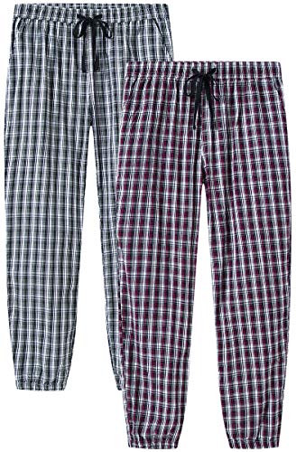 MoFiz Schlafanzughose Damen Lang Karierte Pyjamahose Baumwolle Nachtwäsche Sommer Freizeithose 2 Pack-03 L von MoFiz