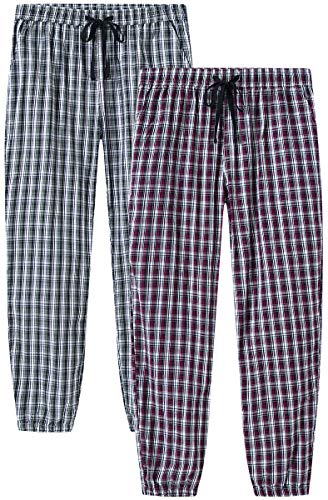 MoFiz Schlafanzughose Damen Lang Karierte Pyjamahose Baumwolle Nachtwäsche Sommer Freizeithose 2 Pack-03 XL von MoFiz