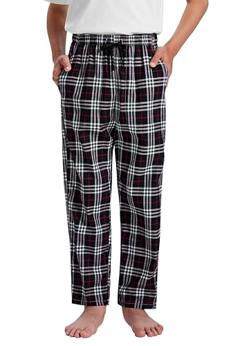 MoFiz Schlafanzughose Jungen Baumwolle Lang Pyjamahose Kinder Karierte Freizeithose Mädchen Weich Loungewear mit Taschen No.YT55 Gr.S (128-140) von MoFiz